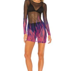 Superdown - Black and Purple Mesh Long Sleeve Cover Up Dress
